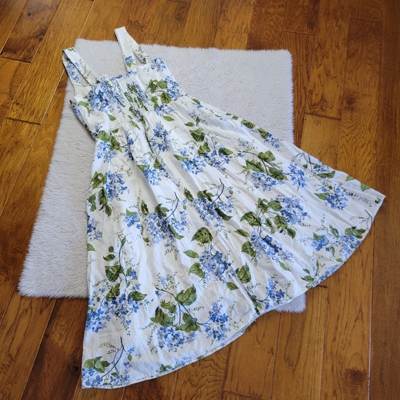 Reformation Tagliatelle Midi Dress Women's 10 Linen Smocked Floral White - Picture 6 of 15